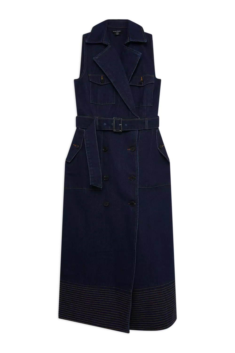 Denim Cargo Pocket Belted Sleeveless Shirt Wrap Dress